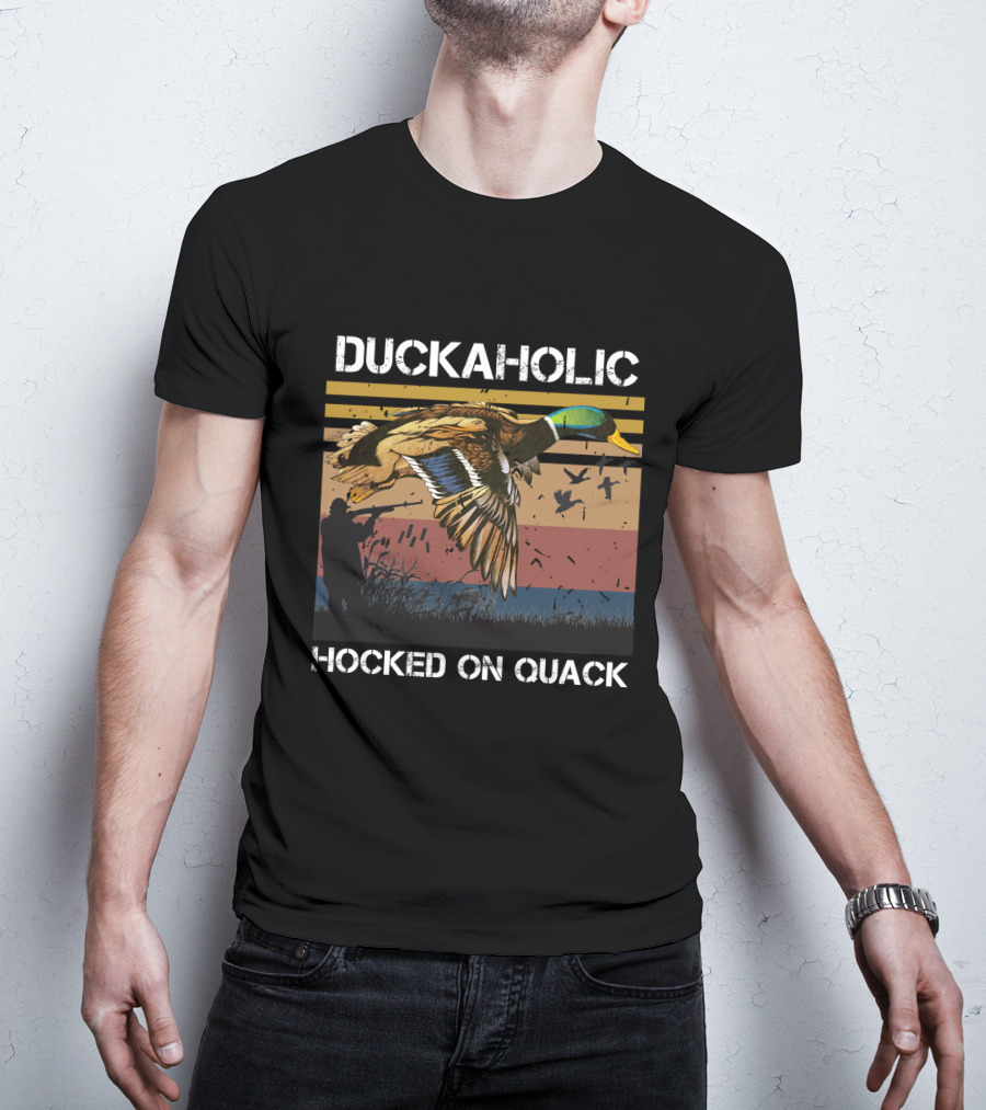 DUCKAHOLIC HOOKED ON QUACK Hunter And Flying Ducks T-Shirt