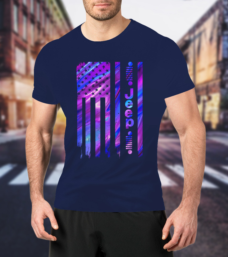 Jeep Girl American Flag Stars Purple Blue T-Shirt