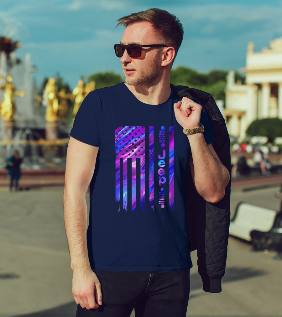 Jeep Girl American Flag Stars Purple Blue T-Shirt