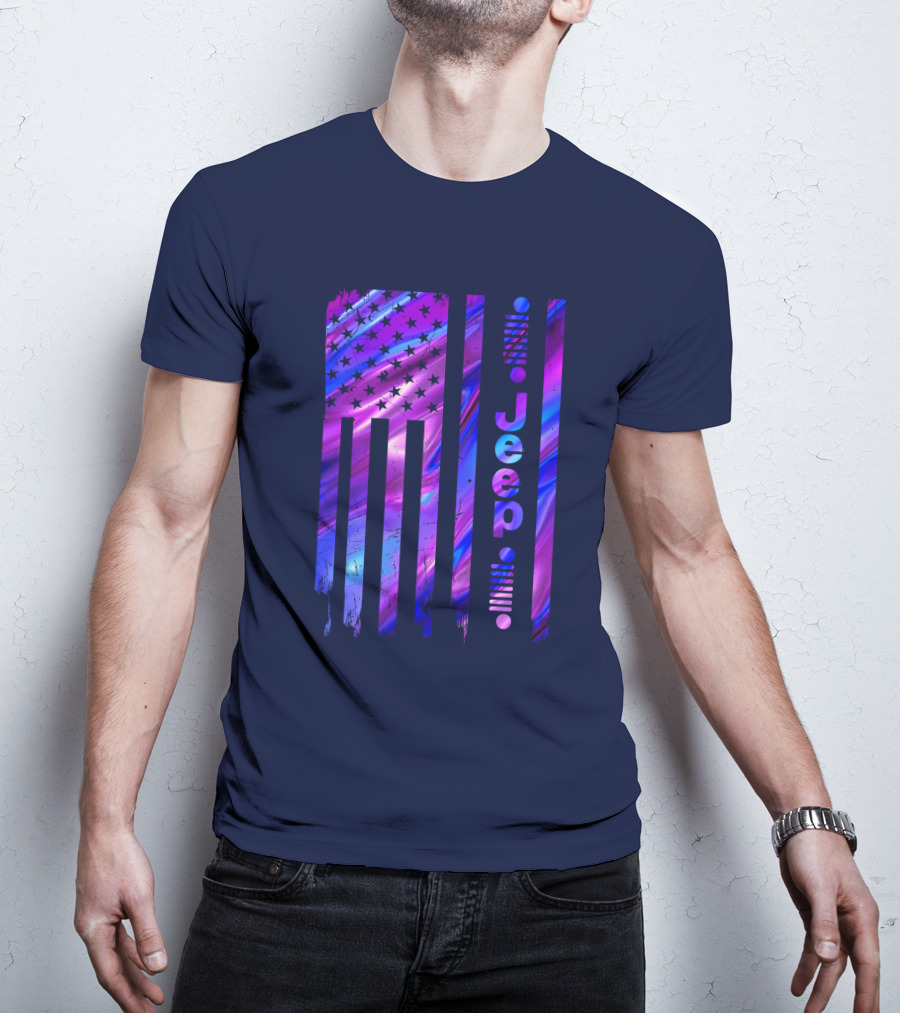 Jeep Girl American Flag Stars Purple Blue T-Shirt