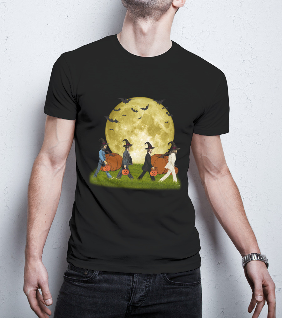 Abbey Road Halloween Crossing With Pumpkins And Witches Under Full Moon T-Shirt