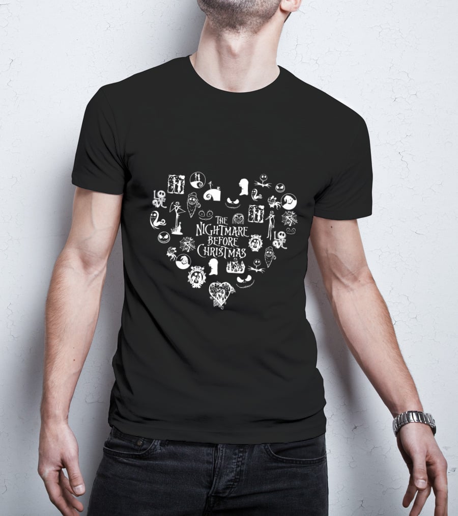 The Nightmare Before Christmas Heart-Shaped Icon Collage T-Shirt