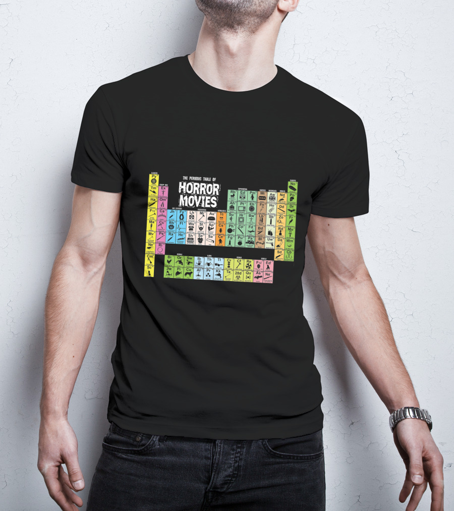 The Periodic Table Of Horror Movies Featuring Iconic Horror Movie Elements T-Shirt