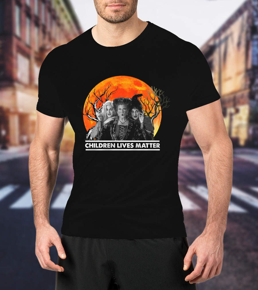 Children Lives Matter Witch Trio In Front Of Spooky Orange Moon And Trees T-Shirt