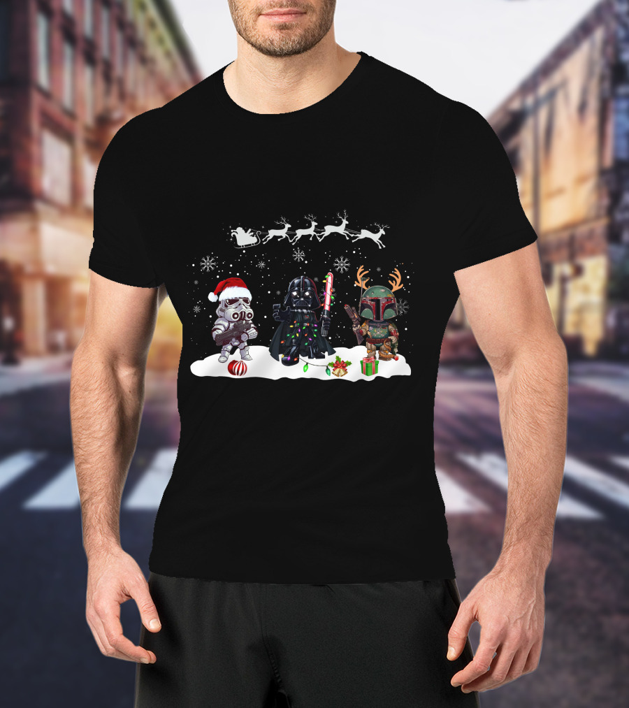 Christmas Is Comming Star Wars Characters Santa Vader Bounty Hunter Snow Holiday T-Shirt