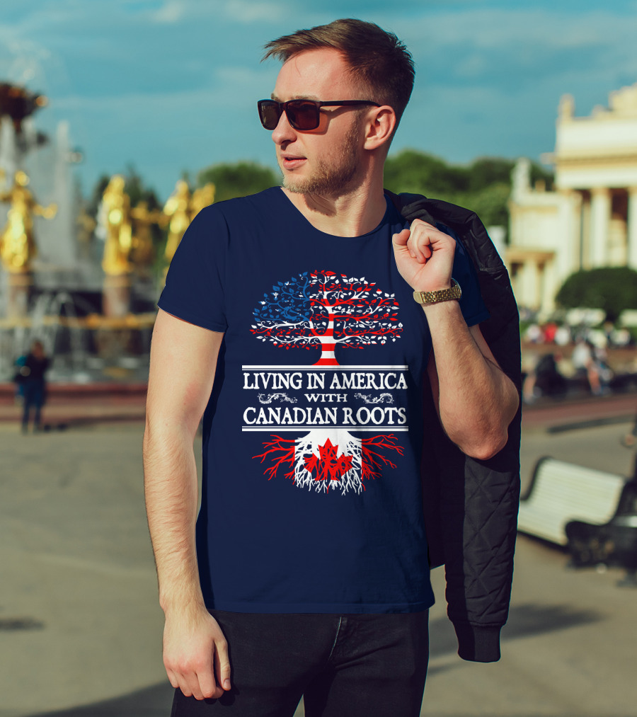 Living In America With Canadian Roots Tree Flag T-Shirt