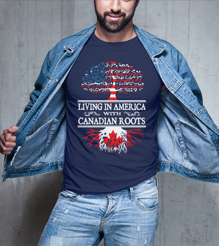 Living In America With Canadian Roots Tree Flag T-Shirt