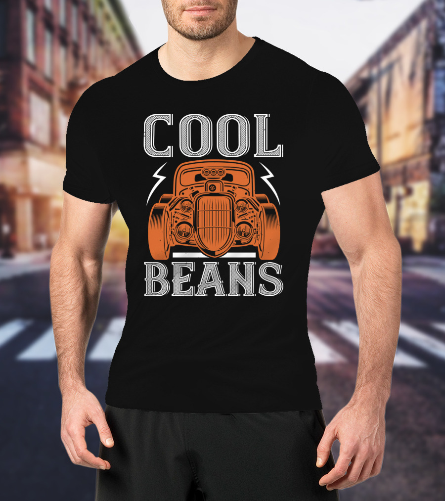 COOL BEANS Orange Vintage Car With Lightning Bolts T-Shirt