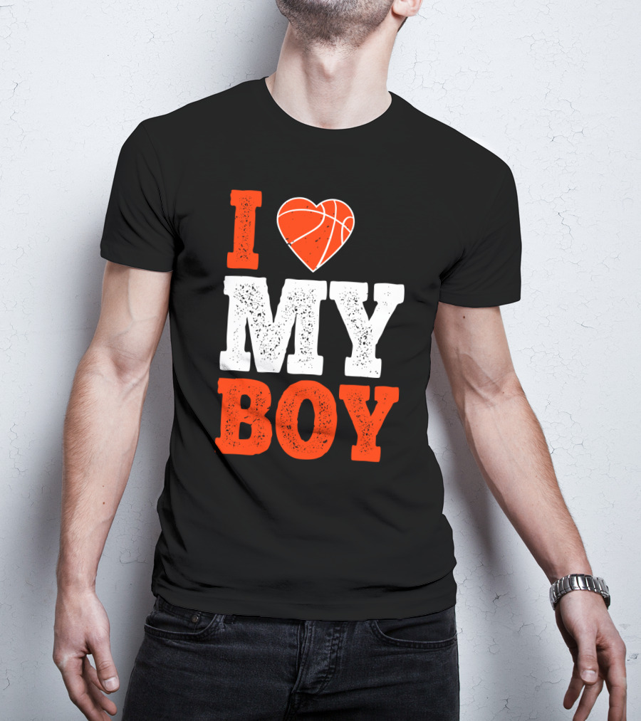 I Love My Boy Basketball Heart T-Shirt