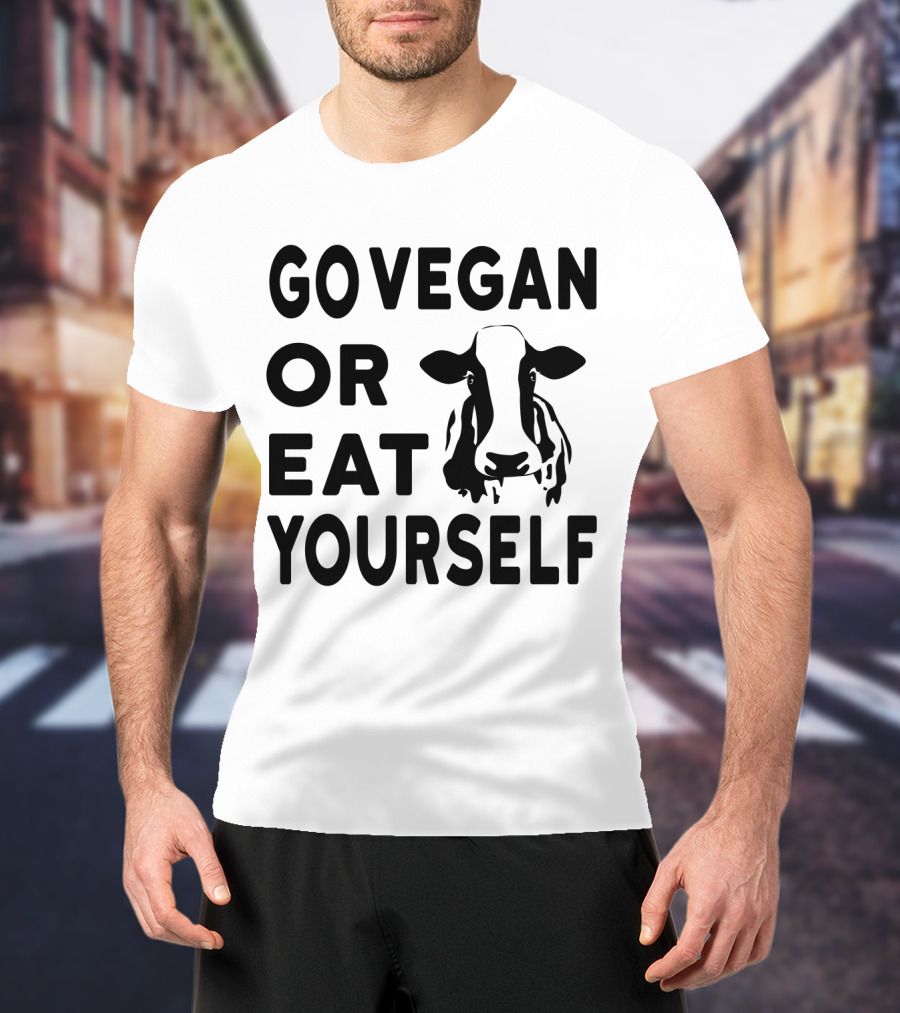 Go Vegan OR Eat Yourself Cow Image T-Shirt