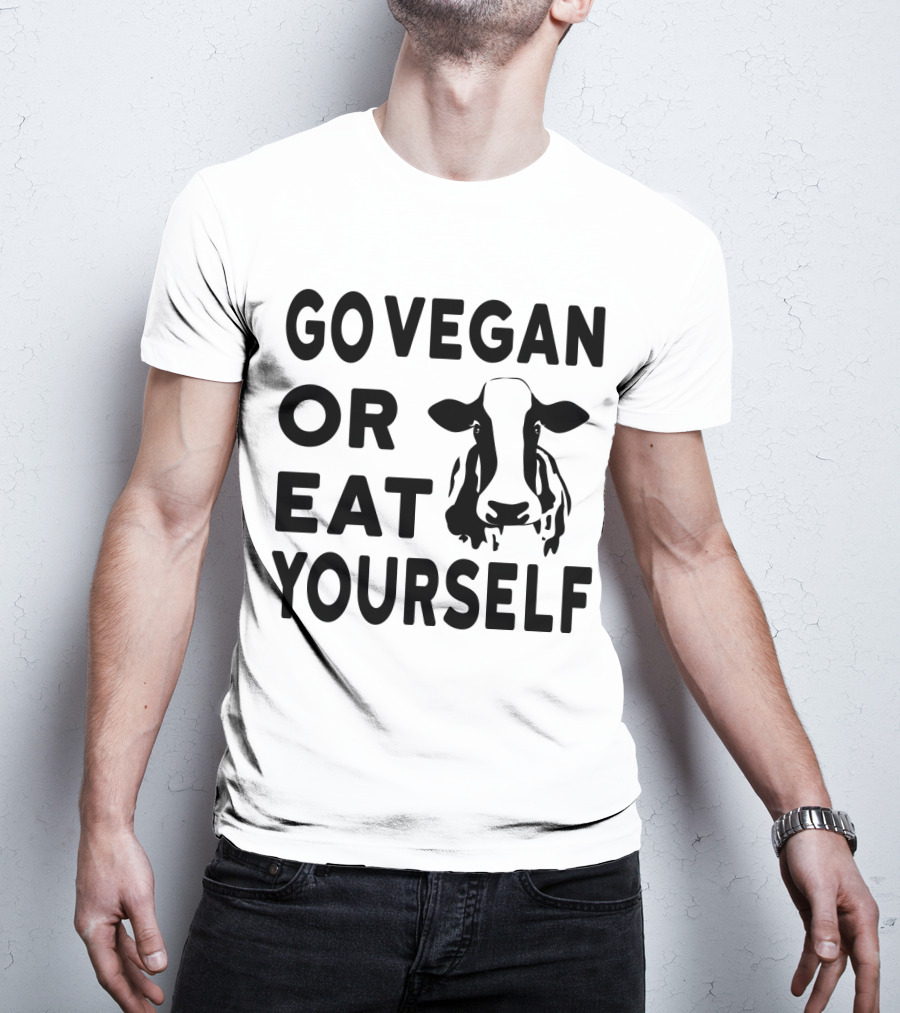 Go Vegan OR Eat Yourself Cow Image T-Shirt