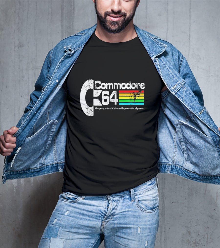 Commodore 64 The Personal Computer With Professional Power Retro Logo Textured T-Shirt