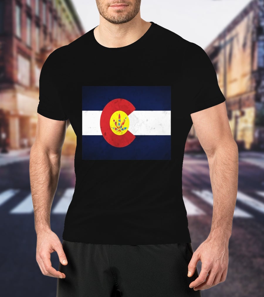 Colorado Flag Tie Dye Leaf Cannabis Symbol BlueWhiteRed T-Shirt