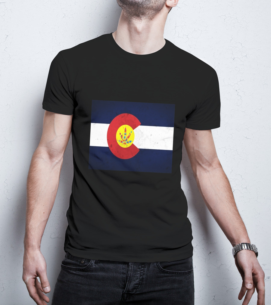 Colorado Flag Tie Dye Leaf Cannabis Symbol BlueWhiteRed T-Shirt