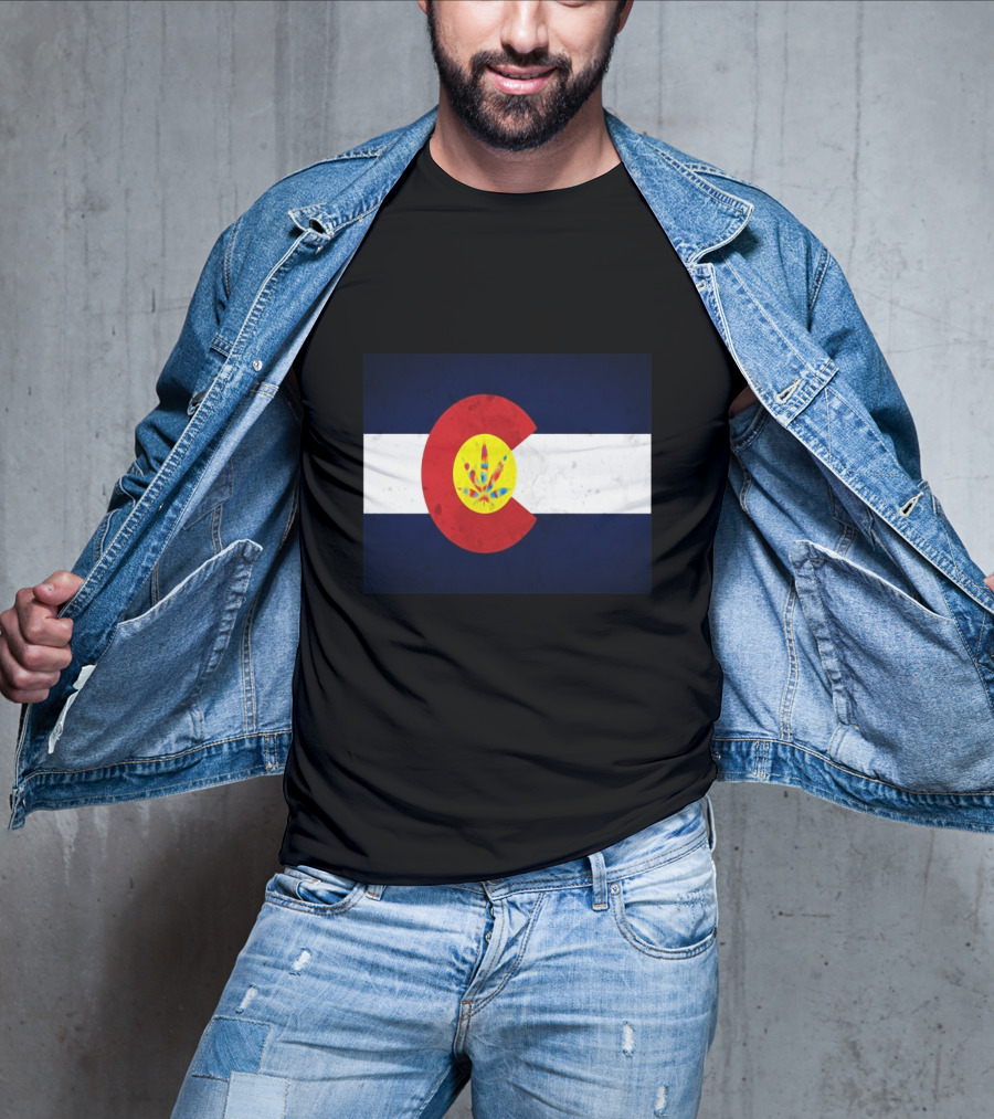 Colorado Flag Tie Dye Leaf Cannabis Symbol BlueWhiteRed T-Shirt