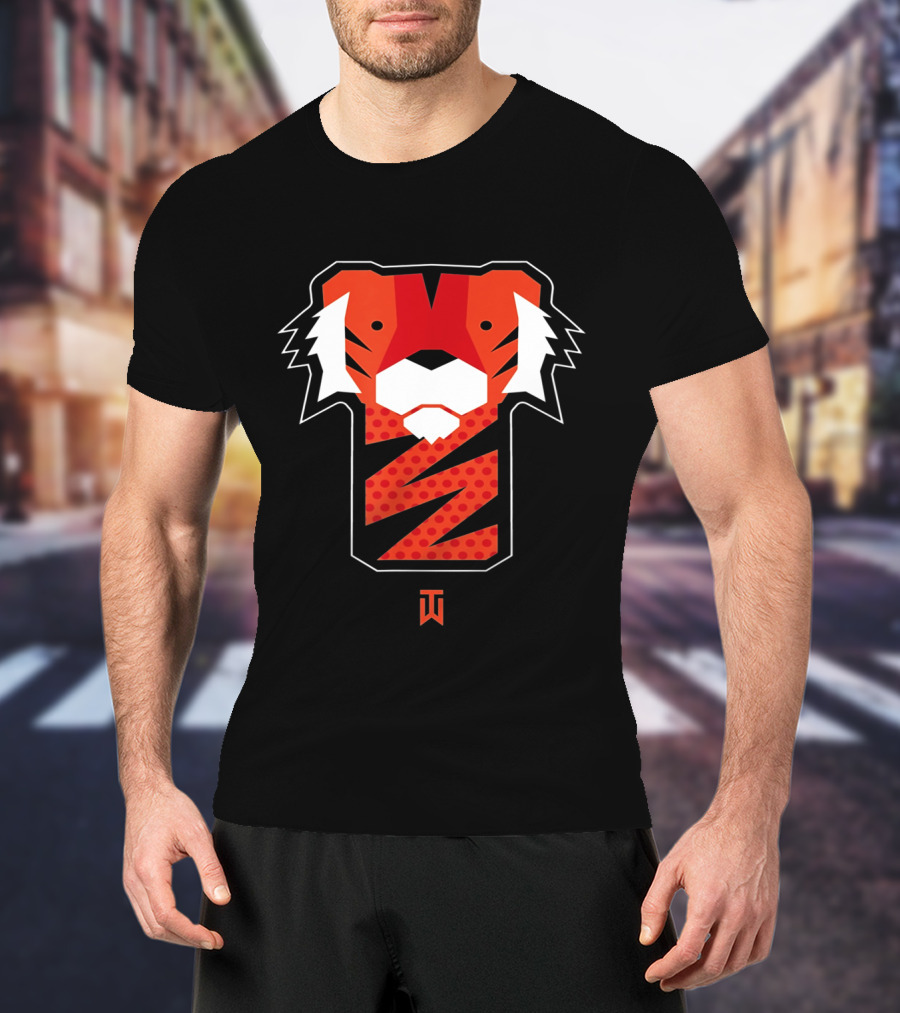Frank Tiger Wood Inspired Graphic Featuring Bold Red Tiger Icon And TW T-Shirt