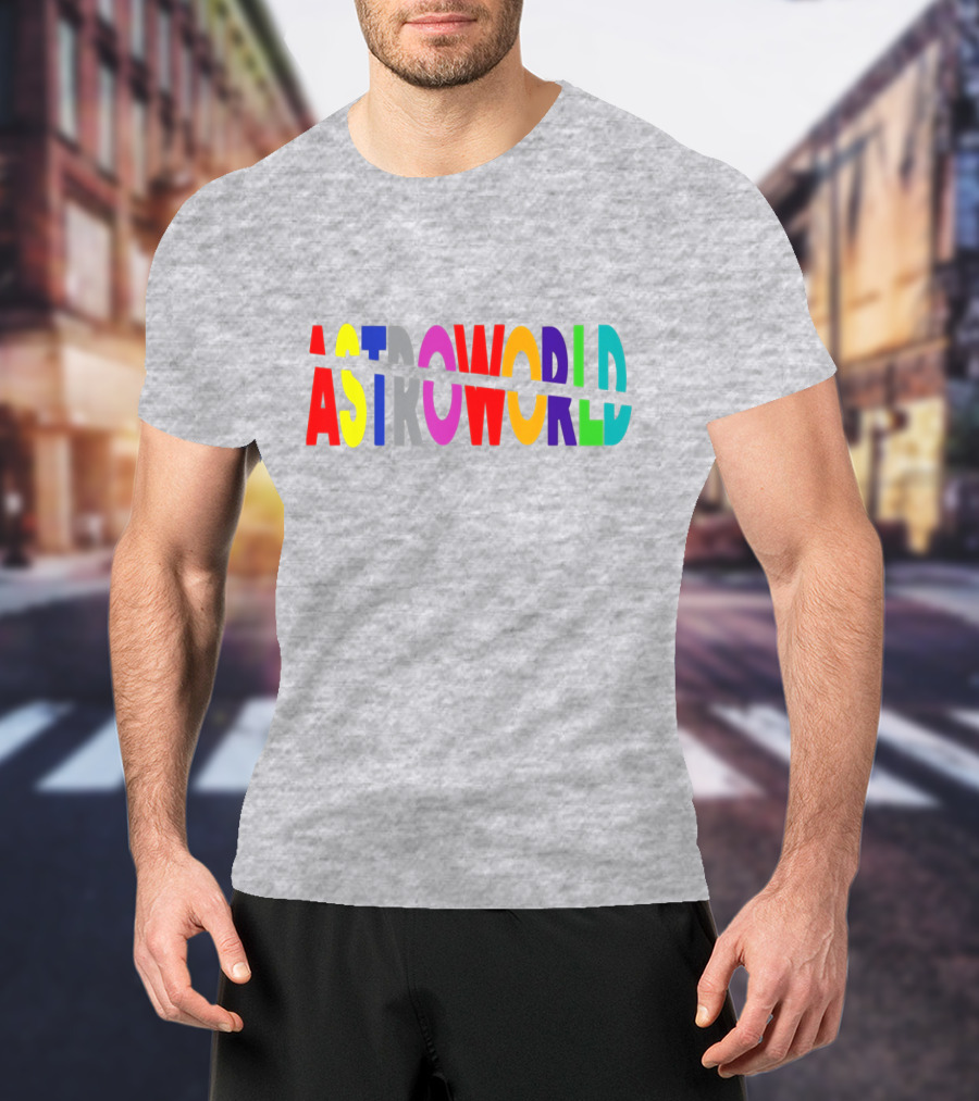 Astroworld Multicolor Split Text Graphic On Gray Background T-Shirt