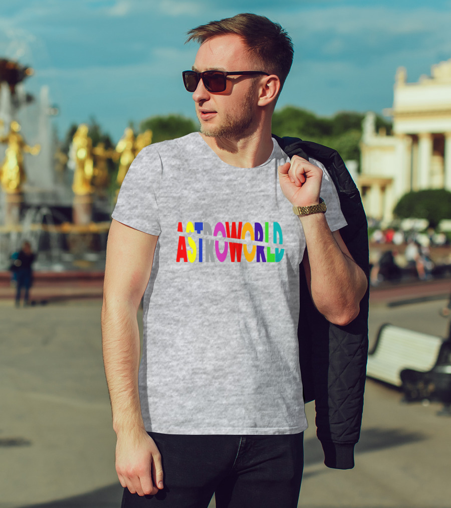 Astroworld Multicolor Split Text Graphic On Gray Background T-Shirt