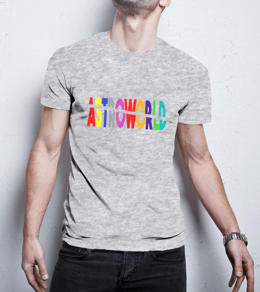 Astroworld Multicolor Split Text Graphic On Gray Background T-Shirt