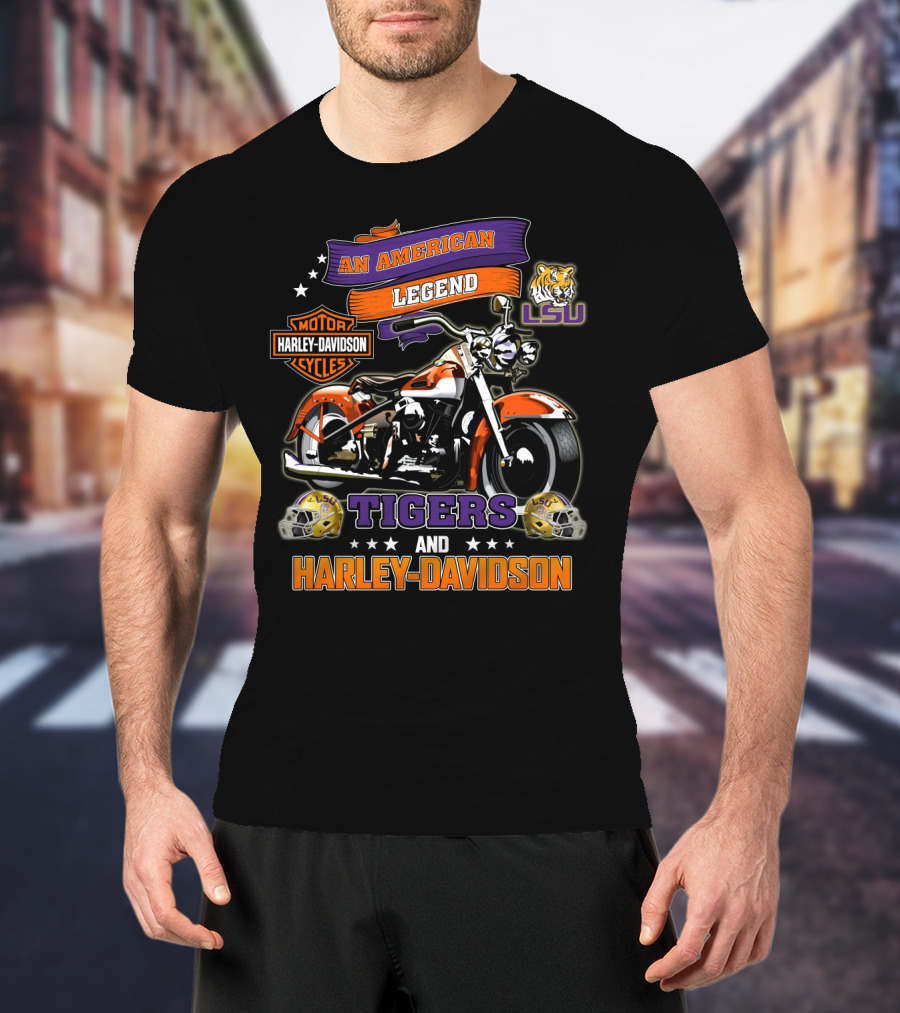 An American Legend Lsu Tigers And Harley Davidson Motorcycles T-Shirt