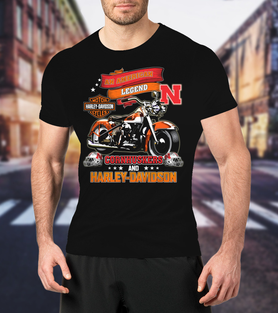 An American Legend Nebraska Cornhuskers And Harley Davidson T-Shirt