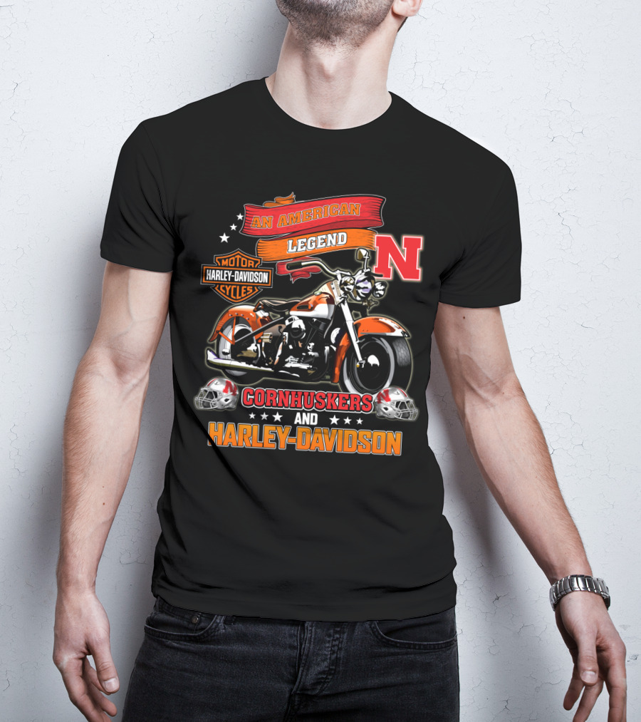 An American Legend Nebraska Cornhuskers And Harley Davidson T-Shirt