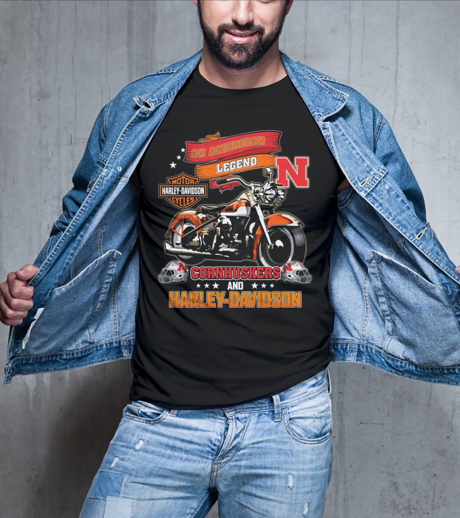 An American Legend Nebraska Cornhuskers And Harley Davidson T-Shirt