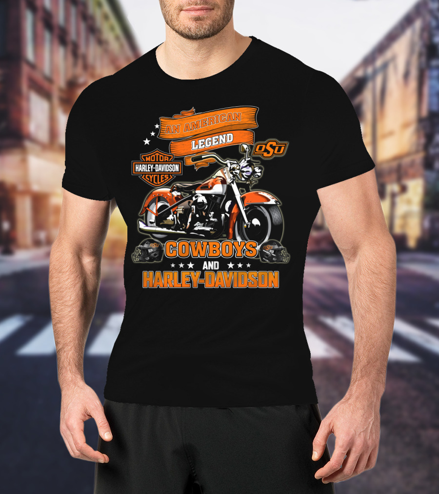 An American Legend Oklahoma State Cowboys And Harley Davidson Osu Motor Cycles T-Shirt