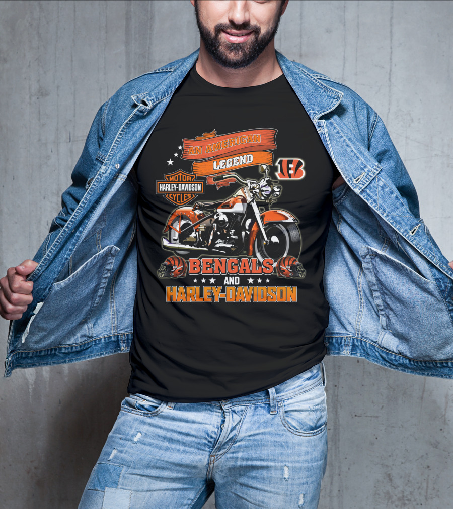 An American Legend Cincinnati Bengals And Harley Davidson Motor Cycles T-Shirt