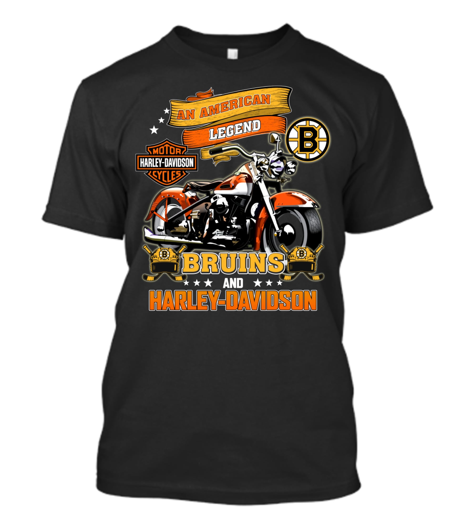 An American Legend Bruins And Harley Davidson Motor Cycles T-Shirt