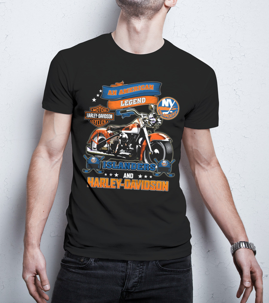 An American Legend New York Islanders Harley Davidson Motor Cycles T-Shirt