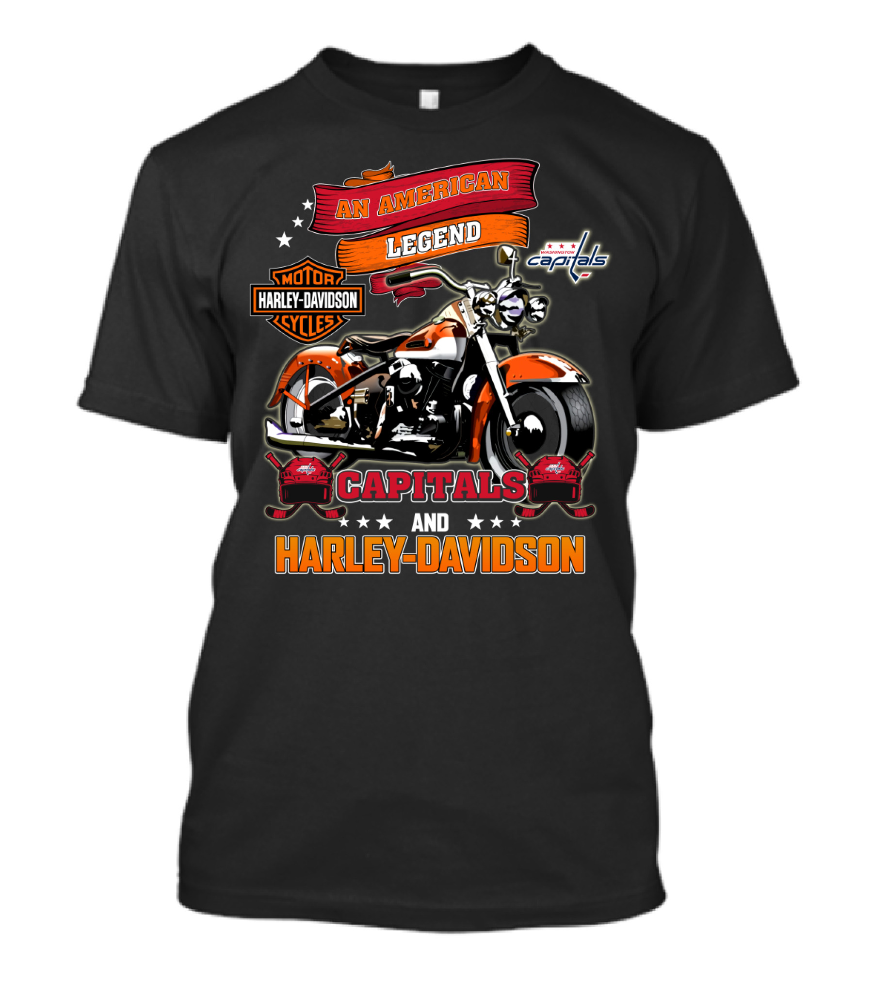 An American Legend Washington Capitals And Harley Davidson Motor Cycles T-Shirt
