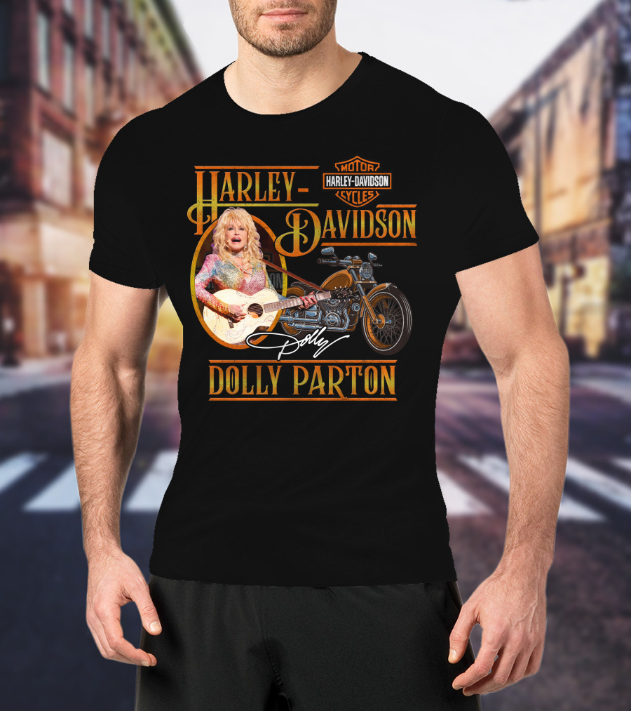 Harley Davidson Dolly Parton Motorcycle Logo And Signature T-Shirt