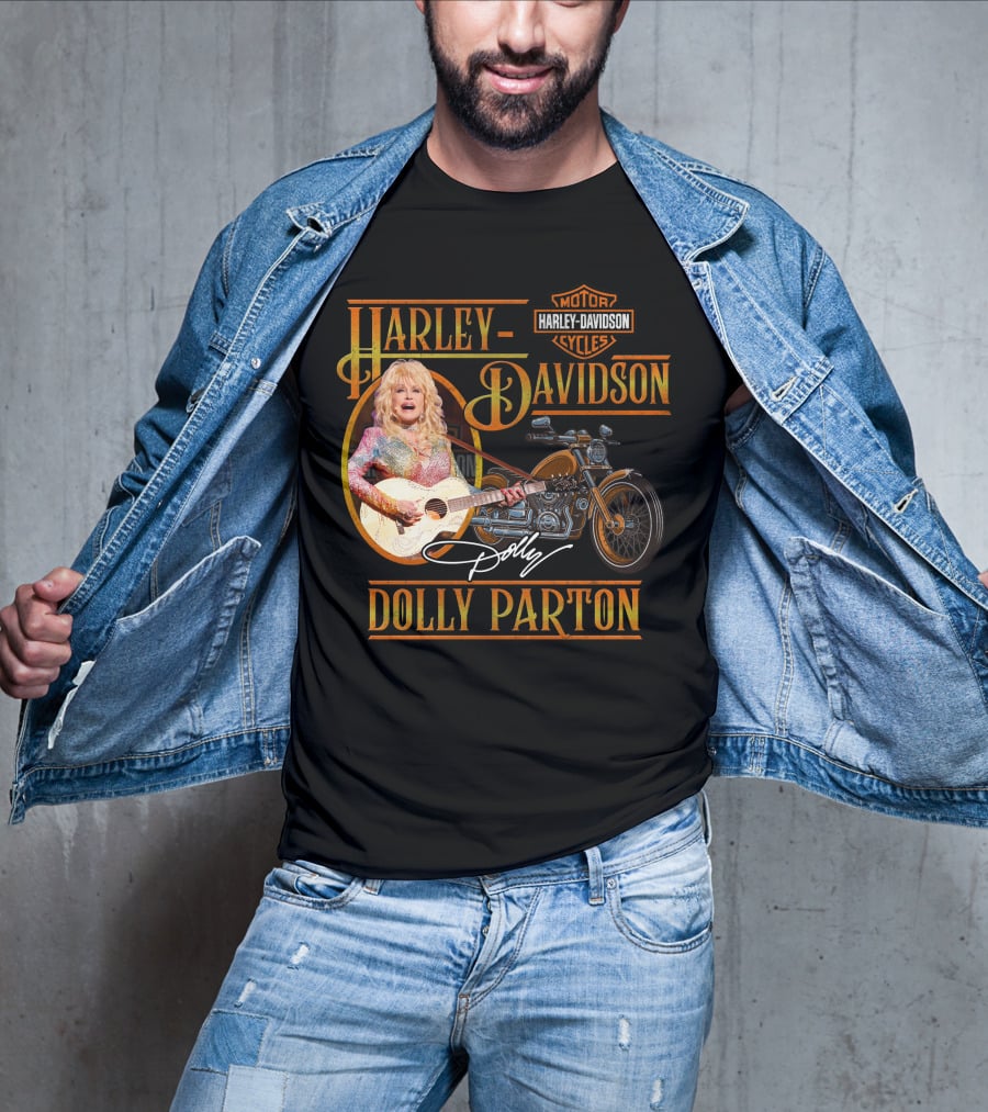 Harley Davidson Dolly Parton Motorcycle Logo And Signature T-Shirt