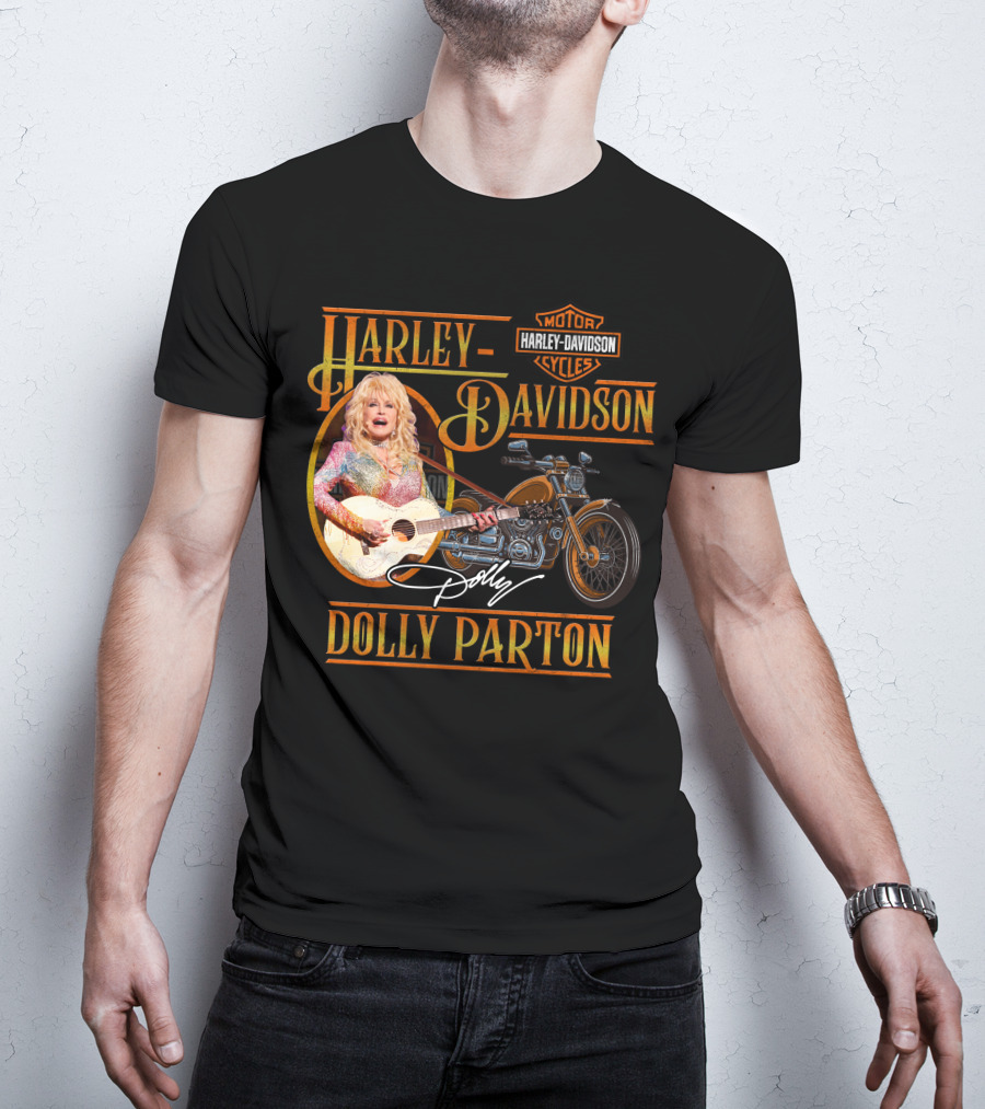Harley Davidson Dolly Parton Motorcycle And Guitar T-Shirt