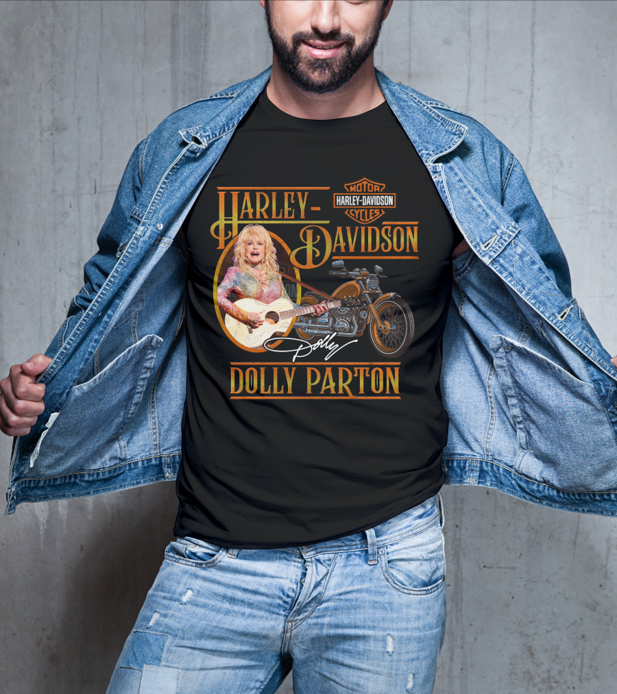 Harley Davidson Dolly Parton Motorcycle And Guitar T-Shirt