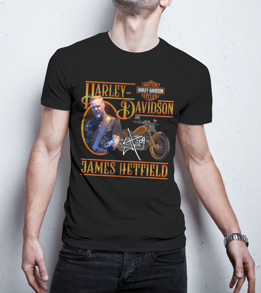 Harley Davidson James Hetfield Motorcycle And Signature T-Shirt