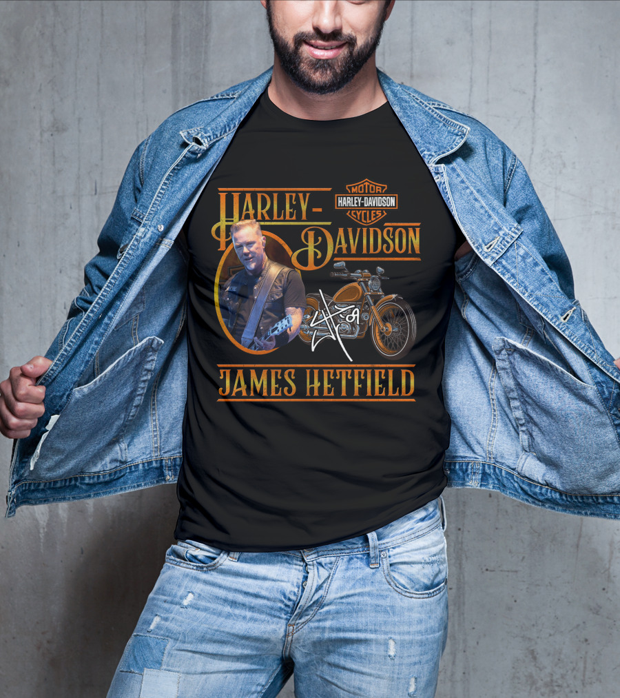 Harley Davidson James Hetfield Motorcycle And Signature T-Shirt