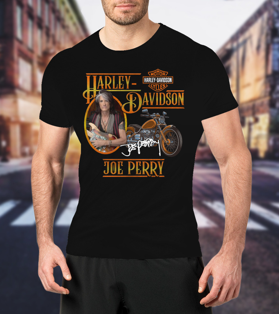 Harley Davidson Motorcycles Joe Perry Signature With Guitar And Motorcycle T-Shirt