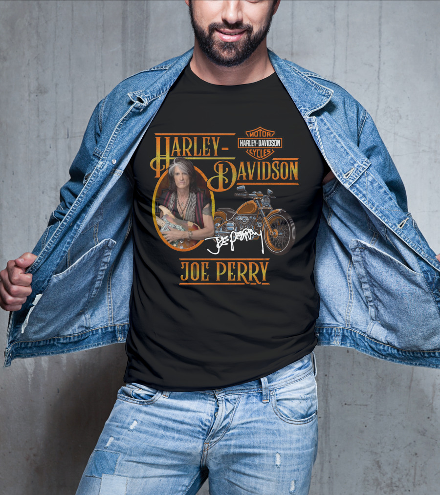 Harley Davidson Motorcycles Joe Perry Signature With Guitar And Motorcycle T-Shirt