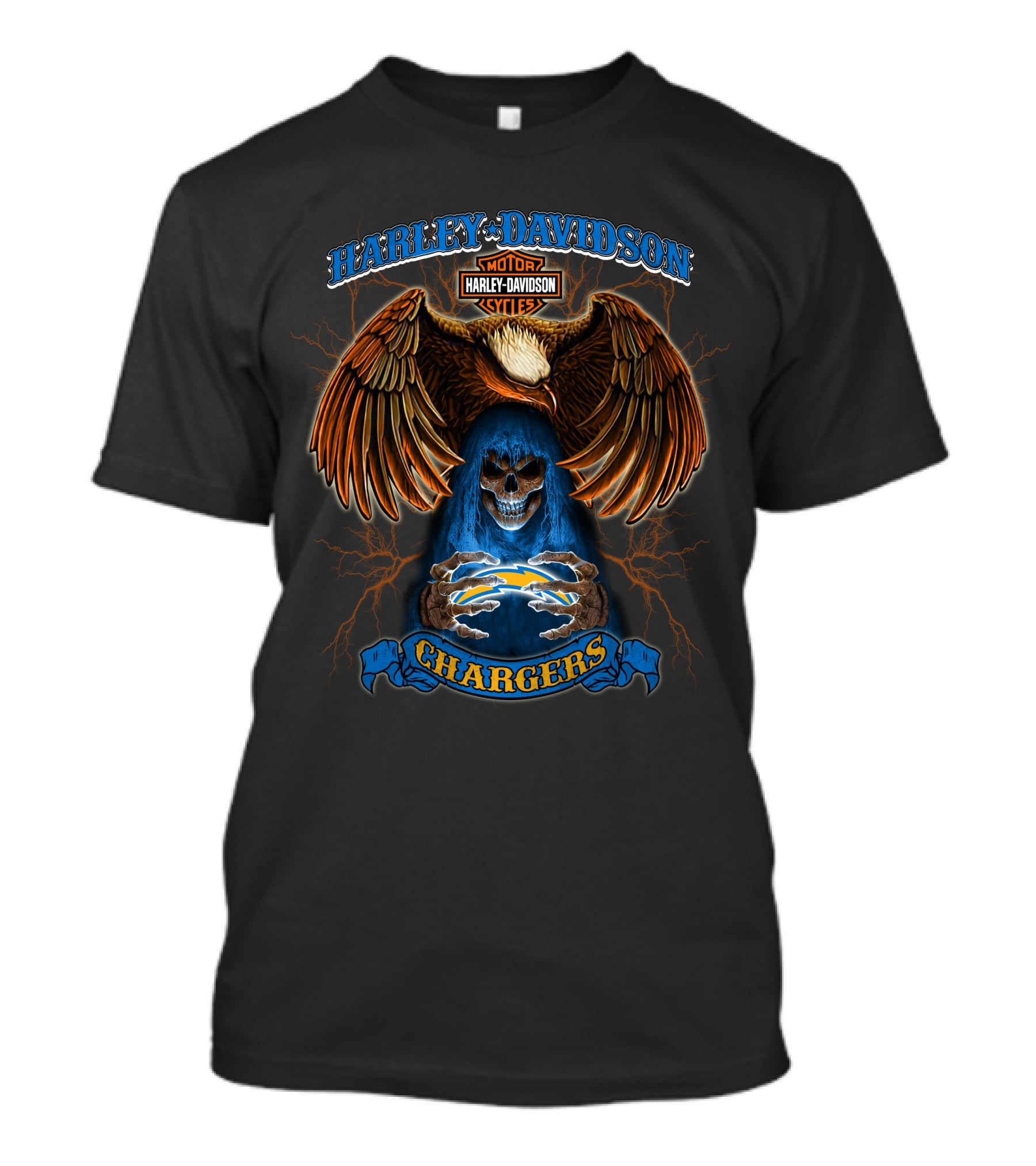 Harley Davidson Los Angeles Chargers Nfl Motorcycles Cycles Eagle Skeleton T-Shirt