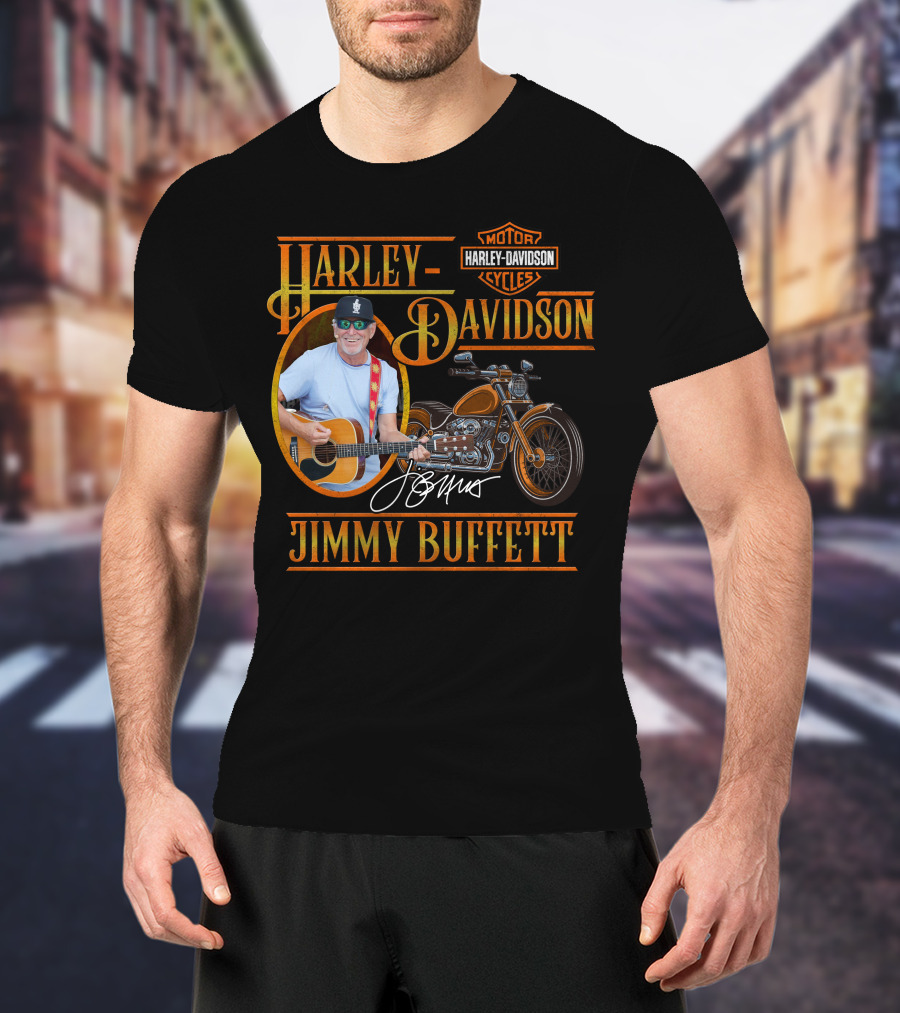 Harley Davidson Jimmy Buffett Motorcycle With Guitar And Signature T-Shirt
