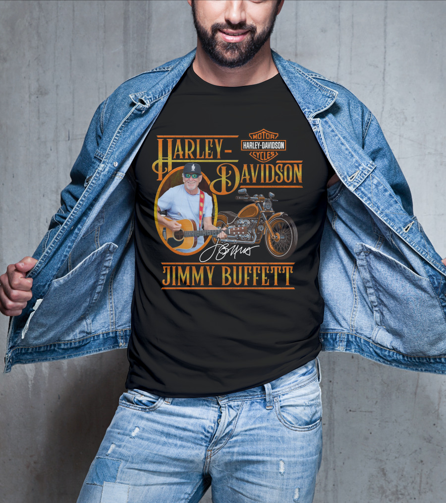 Harley Davidson Jimmy Buffett Motorcycle With Guitar And Signature T-Shirt