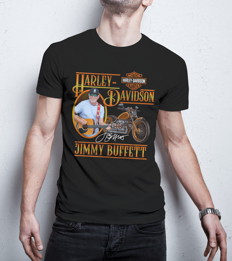 Harley Davidson Motor Cycles Jimmy Buffett Guitar Signature T-Shirt