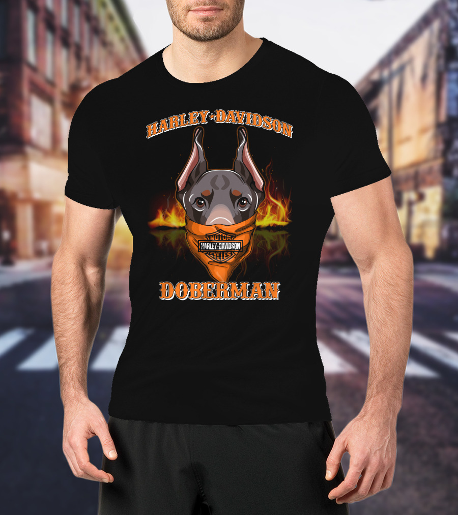Harley Davidson Doberman Motorcycles Flames T-Shirt