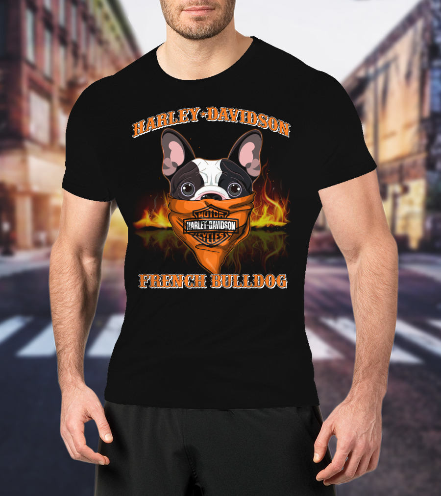 Harley Davidson French Bulldog With Flaming Bandana T-Shirt