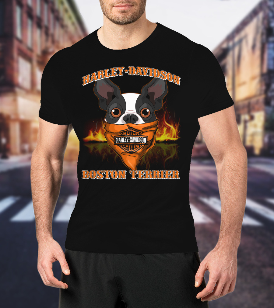 Harley Davidson Boston Terrier Motorcycles Flame T-Shirt