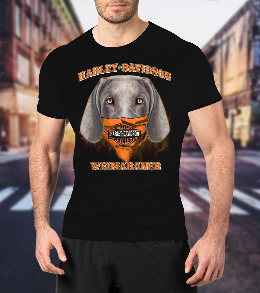 Harley Davidson Weimaraner Dog With Bandana T-Shirt