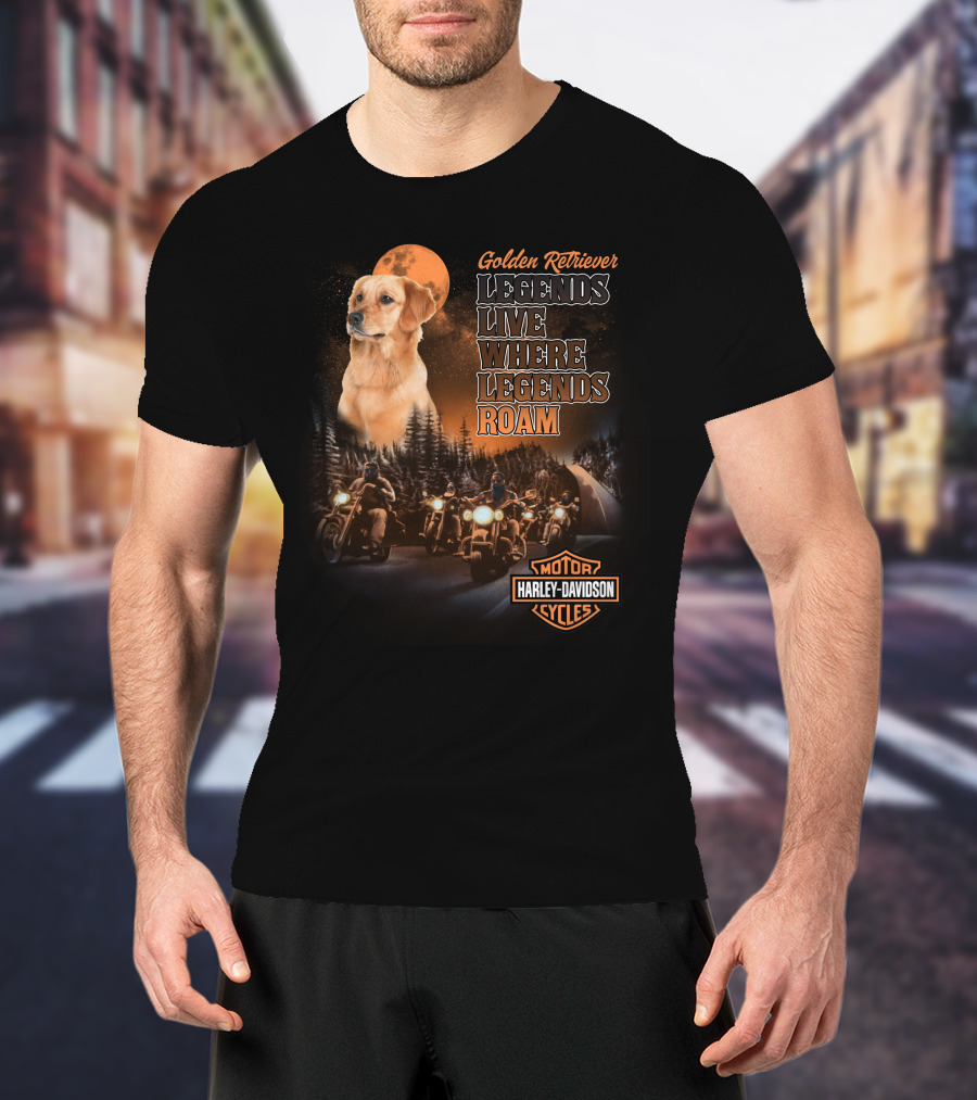Golden Retriever Legends Live Where Legends Roam Harley Davidson Cycles T-Shirt