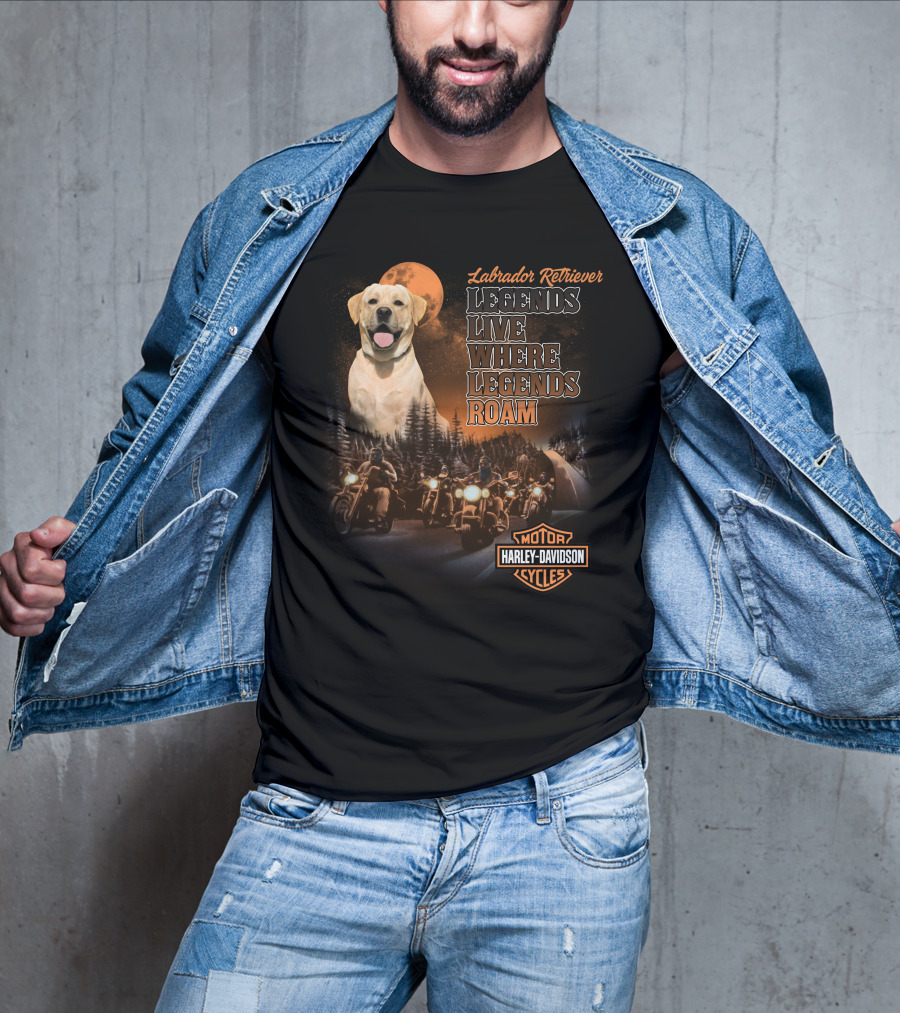 Labrador Retriever Legends Live Where Legends Roam Harley Davidson Motor Cycles T-Shirt